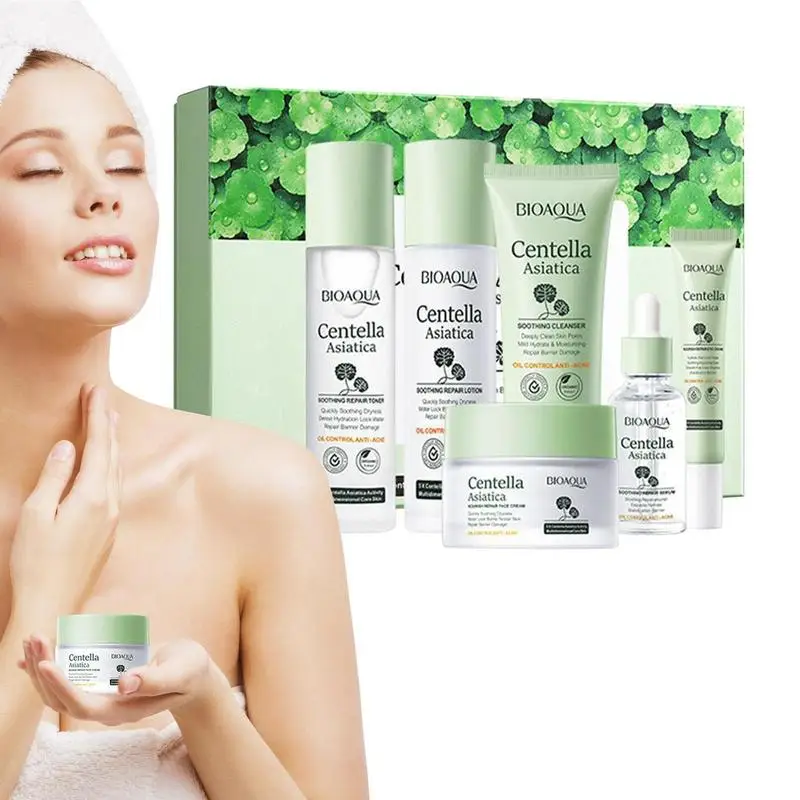

Face Cleanser And Moisturizer Set Nourishing Centella Asiatica Hydrating Face Care 6PCS Refreshing Toner Essence Eye Cream Face