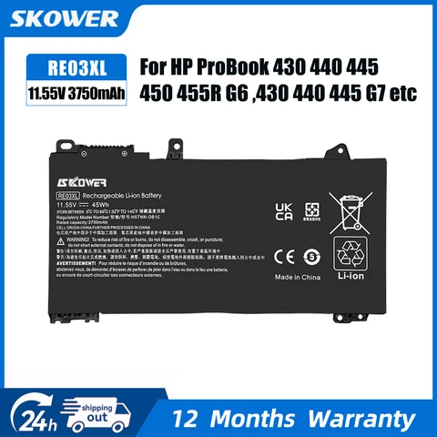 SKOWER RE03XL Аккумулятор для ноутбука HP ProBook 430 440 450 445 455R G6 G7 HSTNN-OB1C
