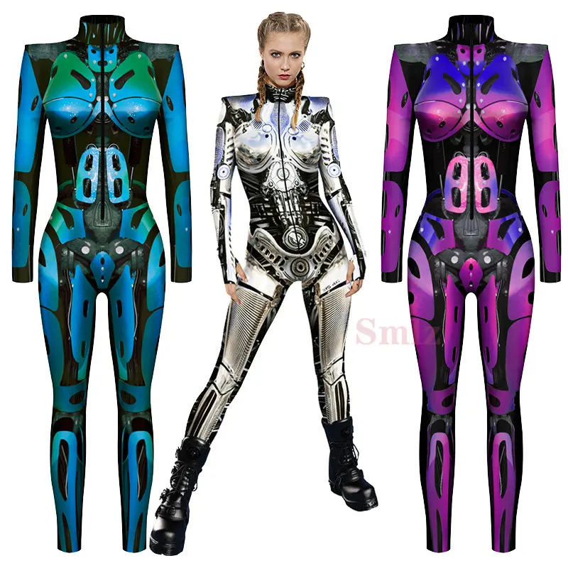

Комбинезон для косплея в стиле панк с роботом, костюм кошки, соблазнительные женские костюмы для косплея, комбинезон Zentai на Хэллоуин, 3D механический комбинезон