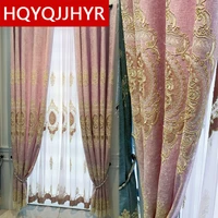 european style luxury pink chenille embroidered living room decoration curtains high quality i am kitchen custom curtains