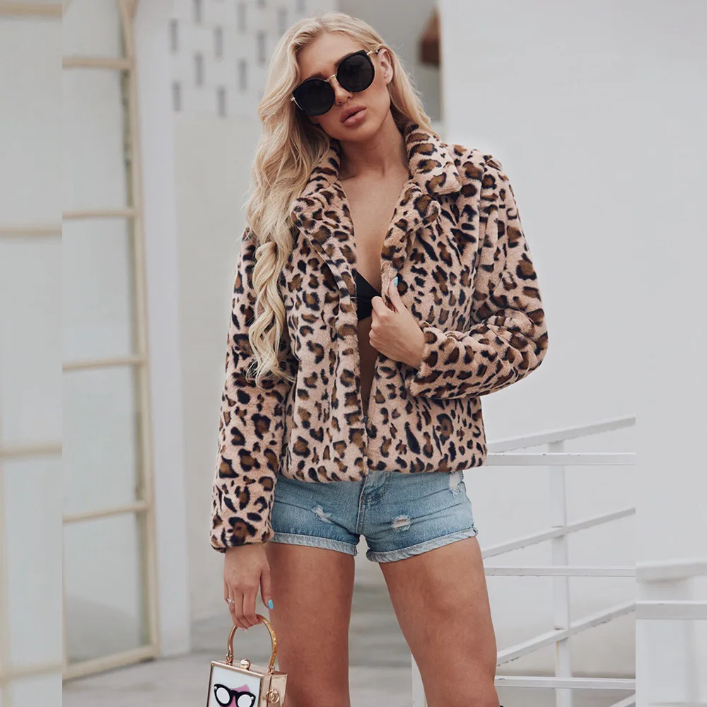 Women's Leather Fur Coat Fall Winter Fashion Imitation Fur Leopard Print Coat Female Faux Fur Jacket Faux Fur Coat