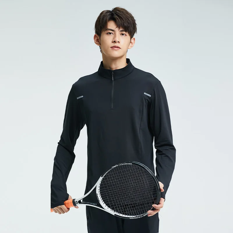 Fashion Sports Shirt Mens Tennis Shirts Quick Dry Sports Long Sleeves Autumn Gym Breathable Running T-shirts For Men With Zipper