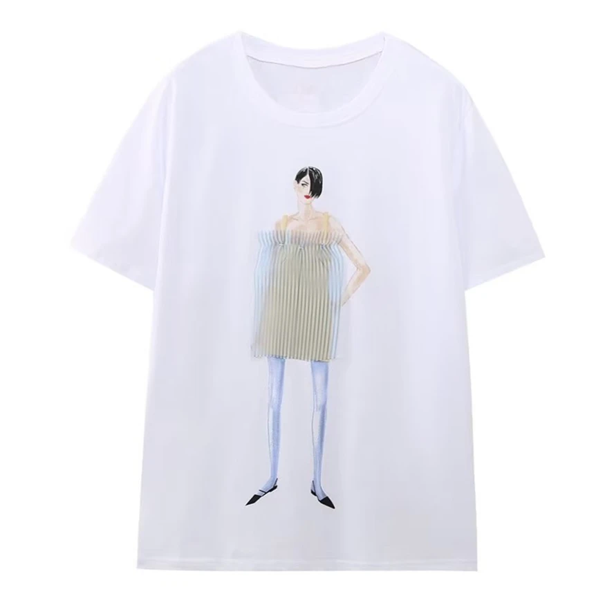 

Withered British Fashion Girl Splicing Pure Cotton Top Casual Short-sleeved Summer Round Neck T-shirt Women