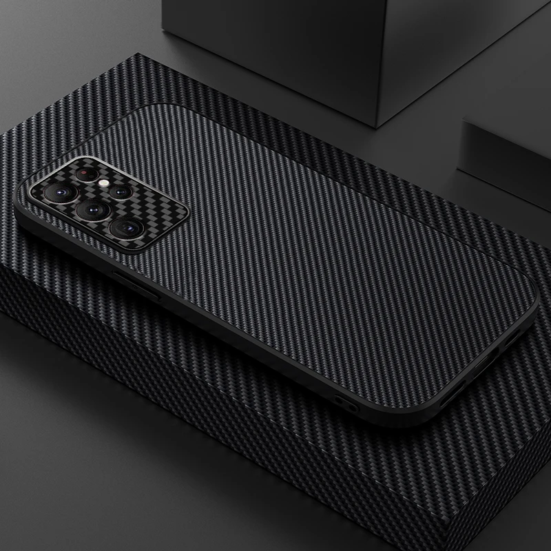 

Luxury Carbon Fiber Case For Samsung Galaxy S23 S22 Ultra Plus S 23 Business Soft Bumper Metal Camera Lens Full Protective Cover