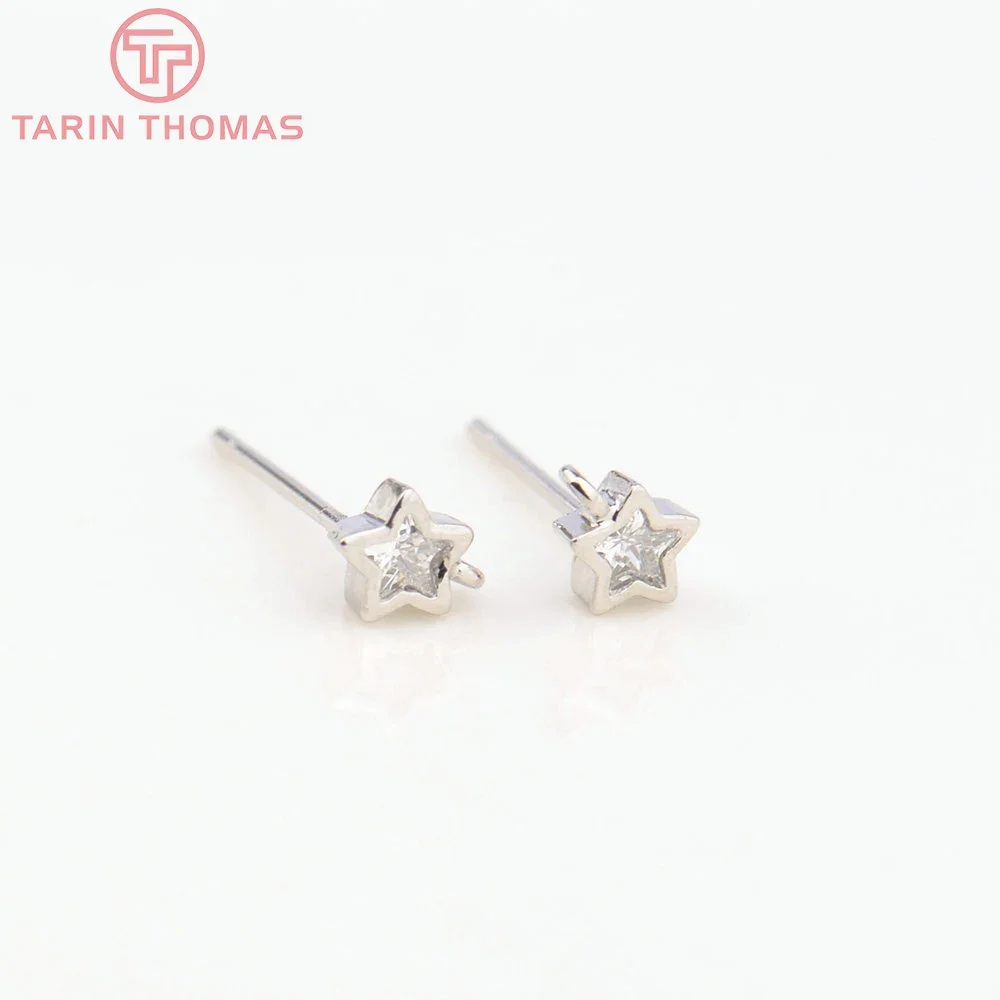 (2017)6 шт. 5x14 мм отверстие 1 24-каратное золото латунь с цирконом серьги-гвоздики со