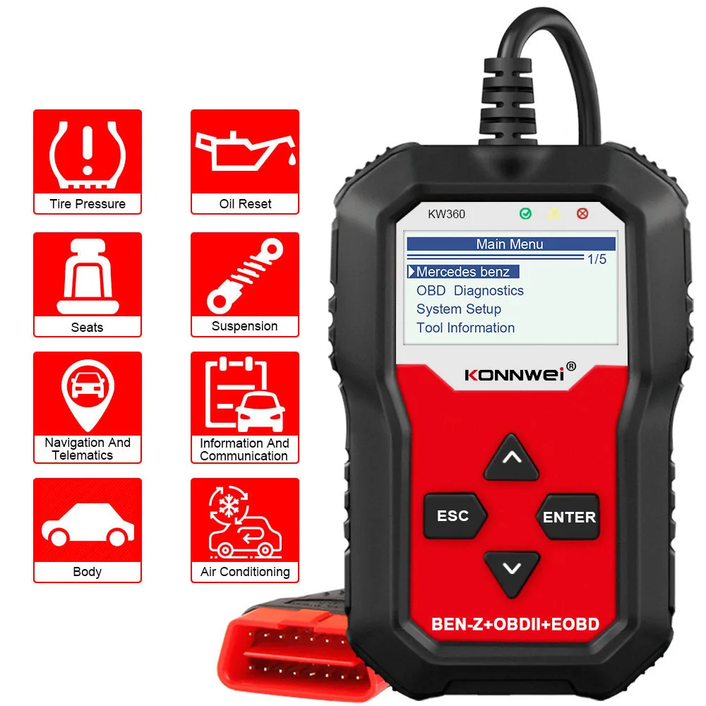 Obd 2 Auto Diagnostic for Mercedes-Benz Full Systems Scan Tool KW212 ABS Airbag Oil Reset KW360 Obd2 Car Scanner Tools 2022