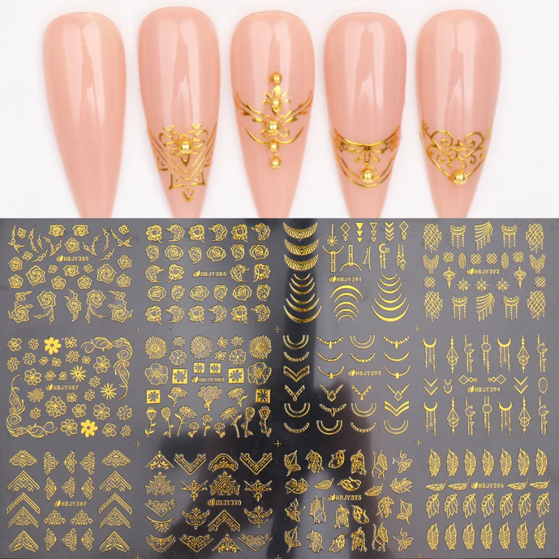 3D Nail Sticker Gold Flower Leaf Design Geometry Line Art Sliders Manicure Polish Decal Wrap Decoration | Красота и здоровье