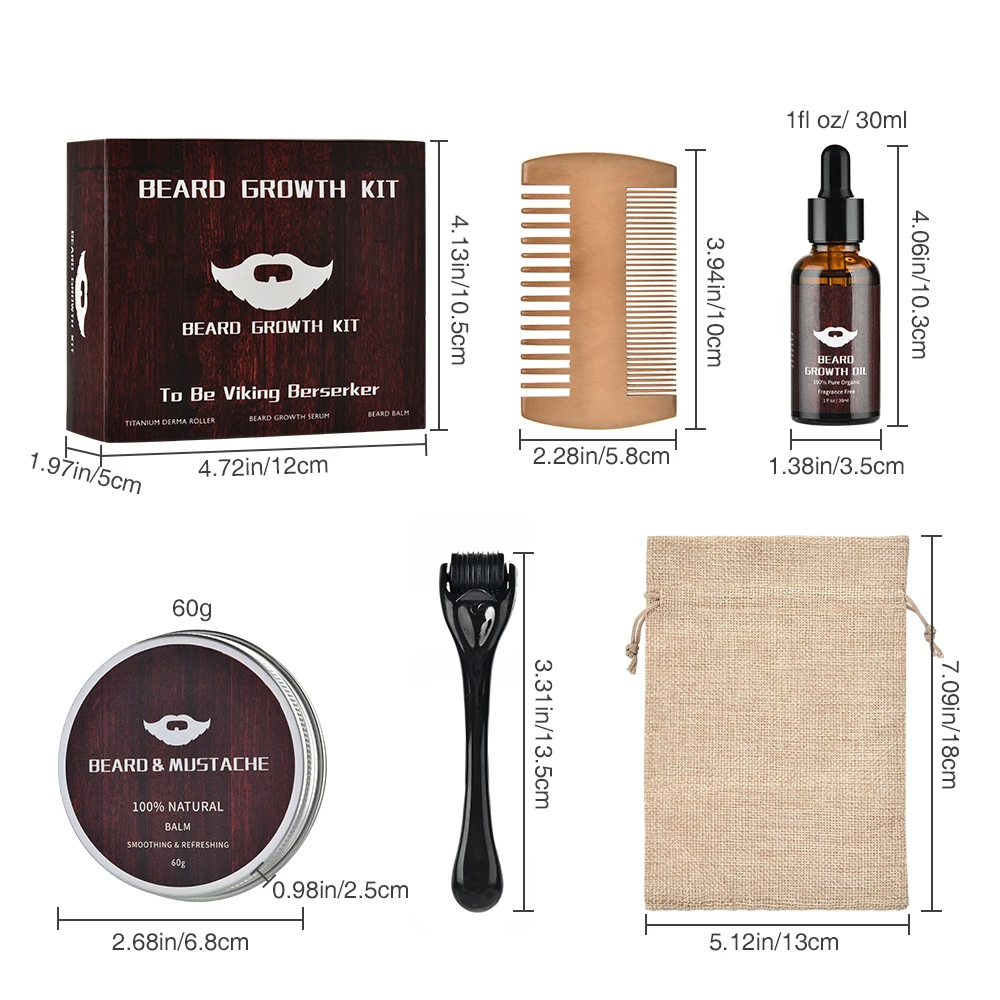 5pcs/set Men Beard Kit Styling Tool Beard Bib Aprons Balm Beard Oil Comb Moisturizing Wax Styling Scissors Beard Care Set images - 6