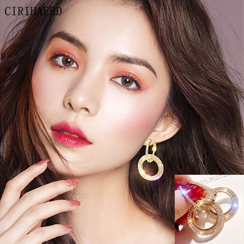 

Luxury Woman Jewelry Hoop Earrings For Women Piercing Round Pendant Diamond Crystal Zircon Wedding Big Earrings Party Gift Sale