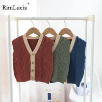 rinilucia 2022 autumn spring new kids boy sweater vest children clothing solid stitching coat baby cotton top boys cardigan vest