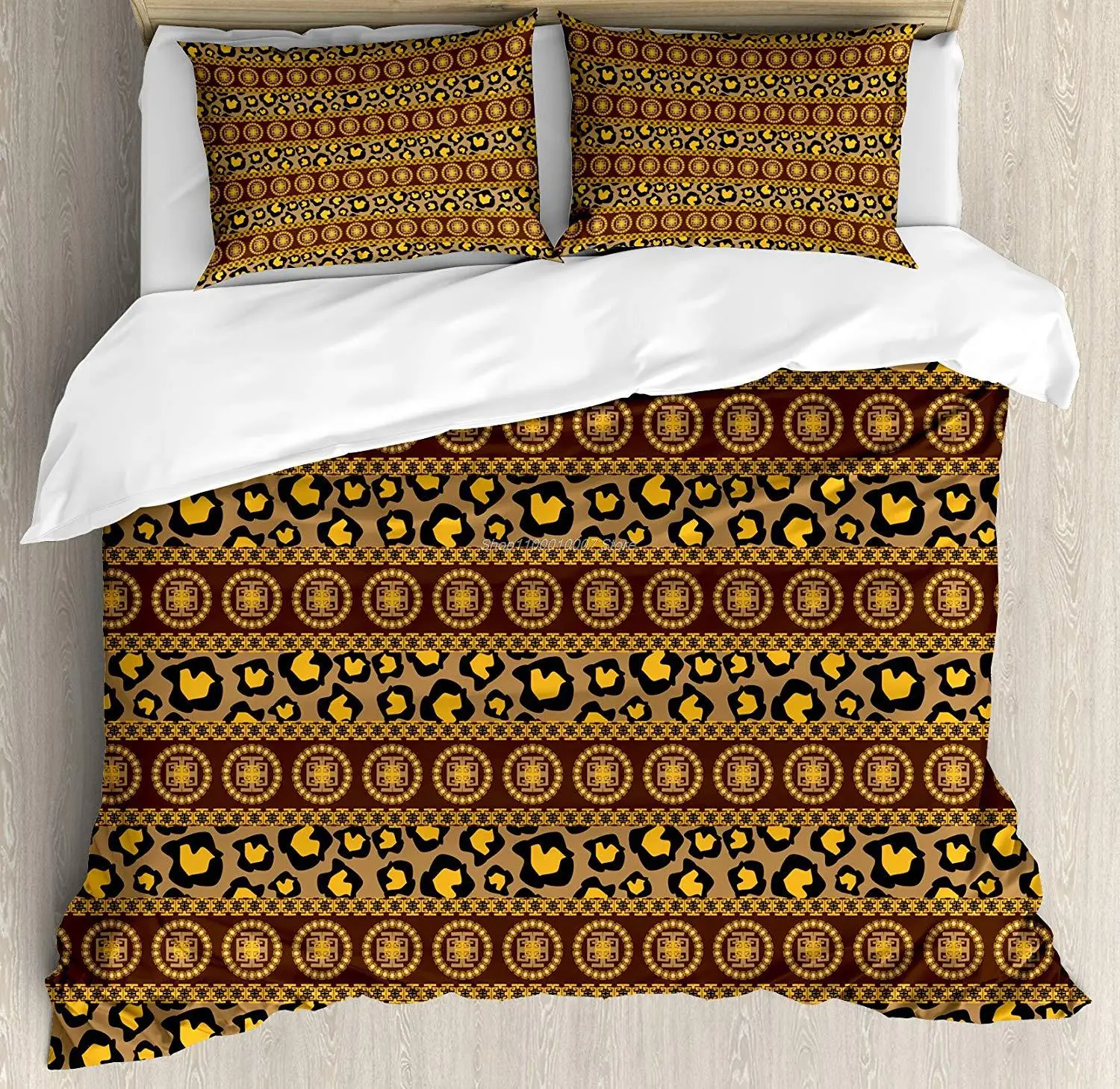 

African Duvet Cover Set Traditional Ornament Striped Pattern Leopard Skin Artwork Decorative 3 Piece Bedding Set with 2 Pillow