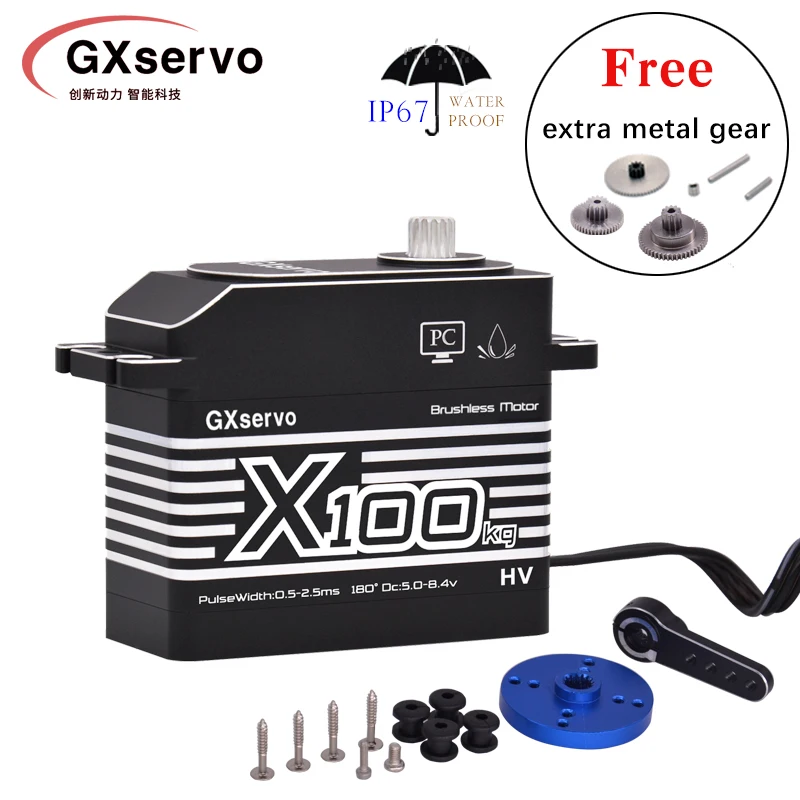 GXservo 100 кг большой крутящий момент высокое напряжение алюминиевый корпус металлическая Шестерня бесщеточный водонепроницаемый масштаб 1/5 гигантский сервопривод для больших моделей
