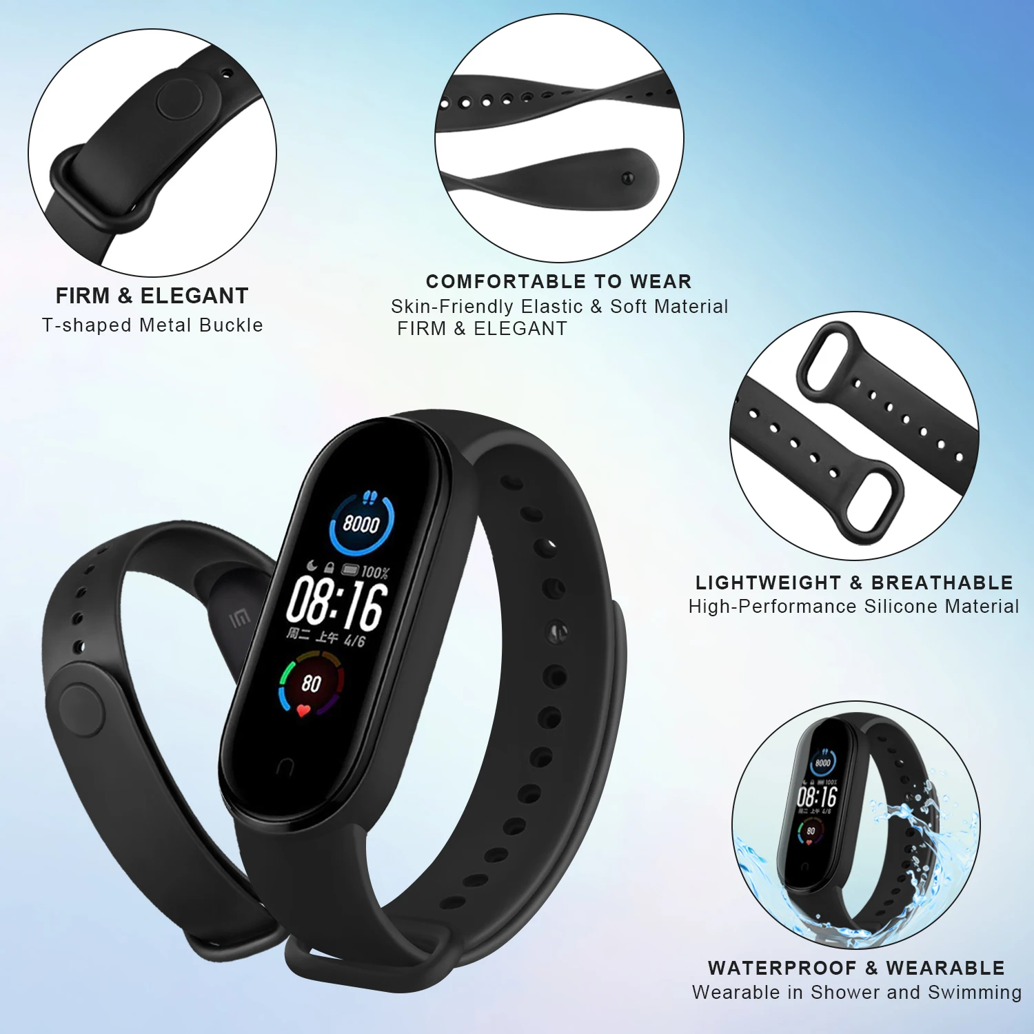 Watch Strap for Xiaomi Mi Band 7 6 5 4 3 Wristband Silicone Bracelet Wrist Straps MiBand 3/4 band5 band6 Smartwatch Accessories
