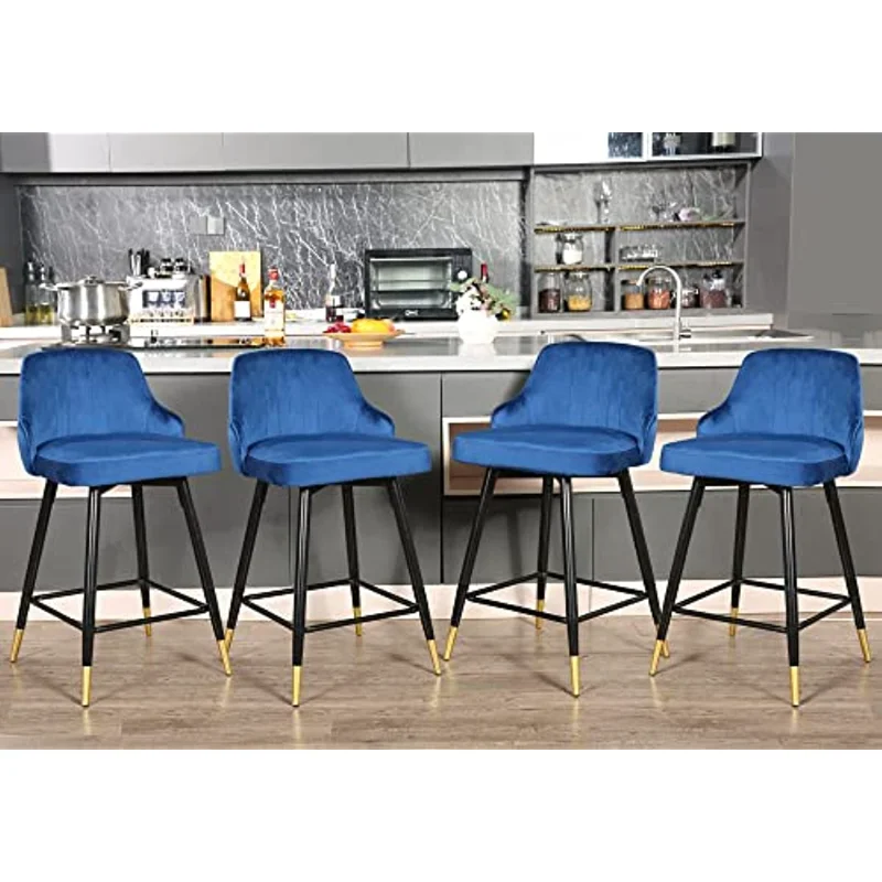 

25" Swivel Counter Height Bar Stools Set of 4, Velvet Bar Stool with Low Back and Footrest, Modern Armless Kitchen Counter