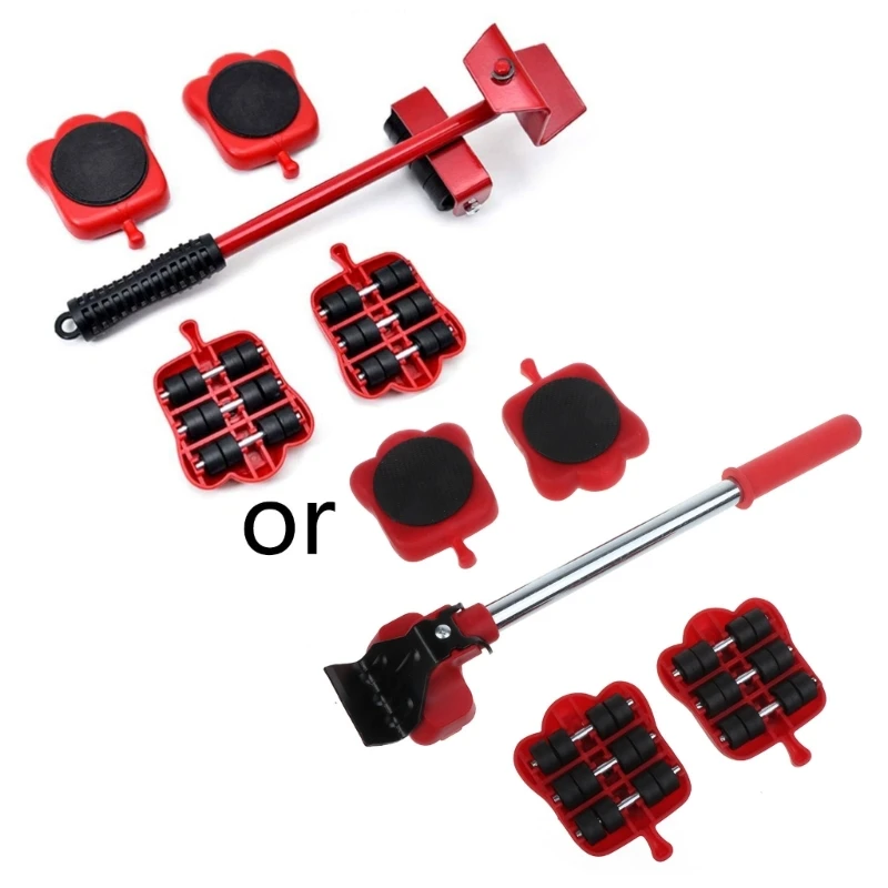 

Furniture Mover Tool Transport Lifter Heavy Stuffs Moving 4 Wheeled Roller with 1 Wheel Bar Set