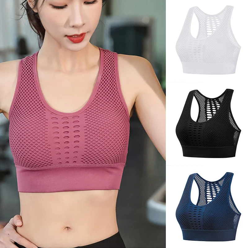 

Women's Seamless Sports Bra High Impact Mesh Openwork Workout Crop Athletic Tops ASD88