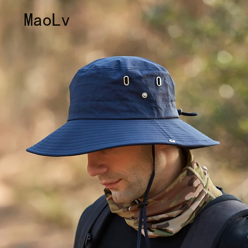 Men UV Anti Sun Hat Outdoor Fishing Climbing Hiking Sun Protection Summer Metal Breathable Fisherman Hat Short Brim Bucket Hat