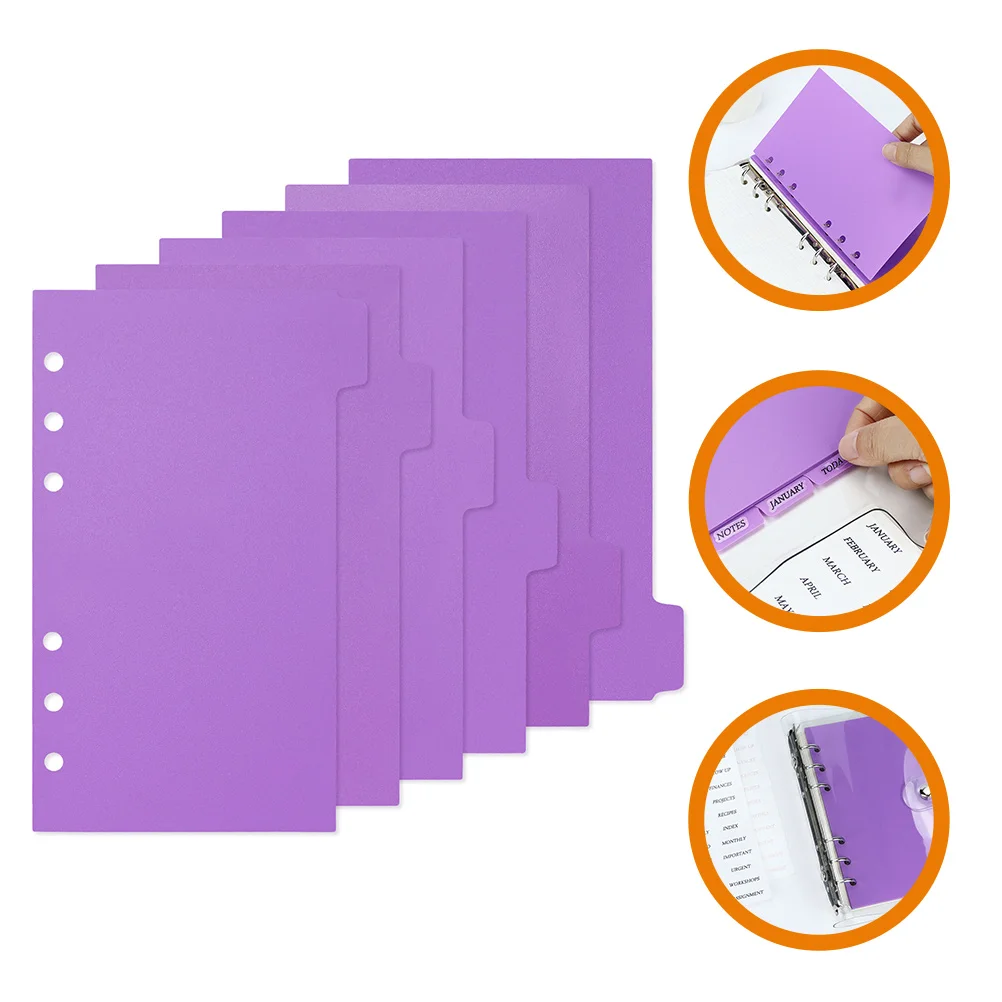 

6 Sheets Pocket Separator Binder Page Dividers Tabs Binders Purple Pager Pvc Ring Folders