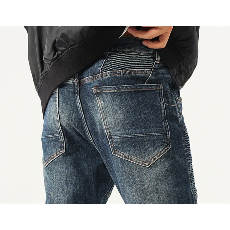 Men Clothing New Pattern Recreational Vintage Blue Jeans Self-cultivation Elastic Force Crus Pedis Street Trousers Autumn Female