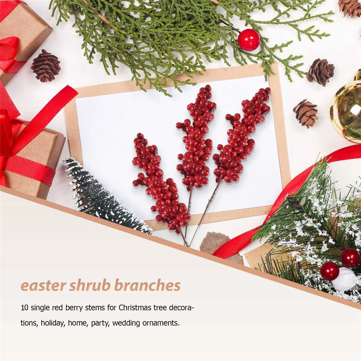 10 шт. искусственные красные ягоды декоративные ветки с красными ягодами осенние