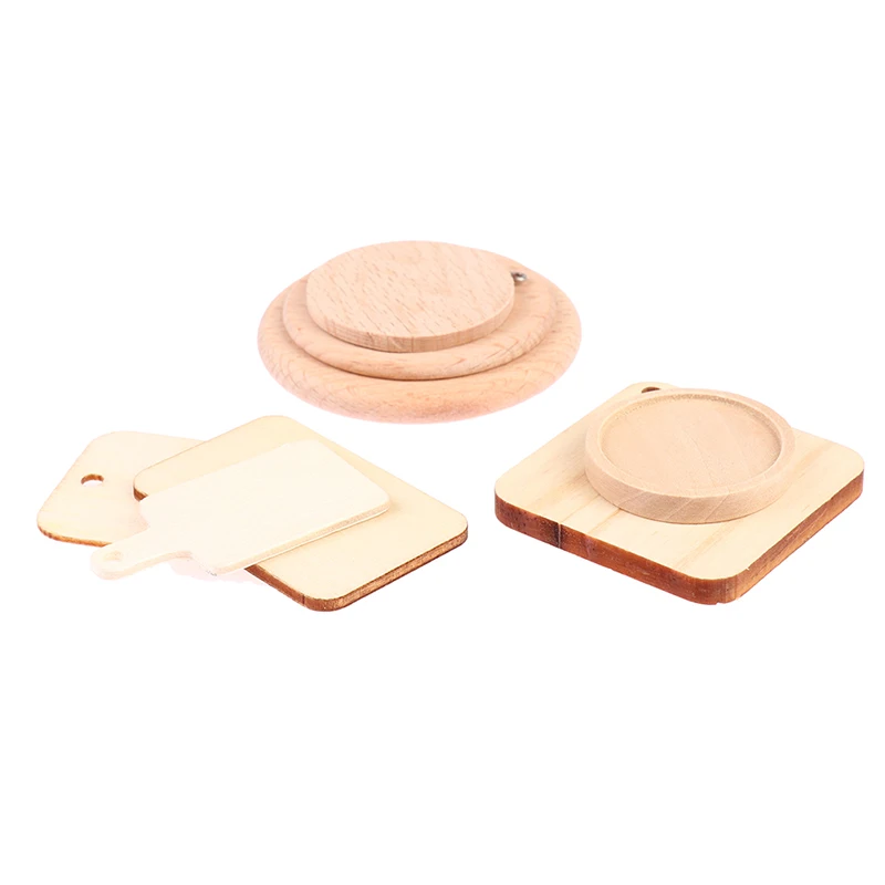 1Pcs Doll House Chopping Blocks Kitchen Wood Food Plate Wooden Pizza Sushi Bread Whole Wood Tray Cutting Board No Paint