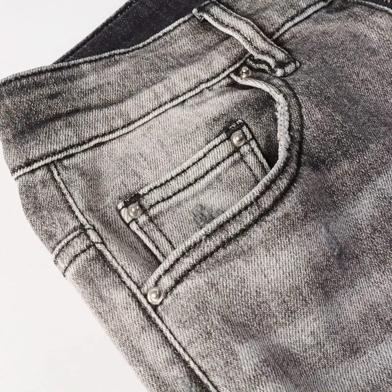 Джинсы мужские в стиле ретро модные рваные джинсы серого цвета Стрейчевые брюки