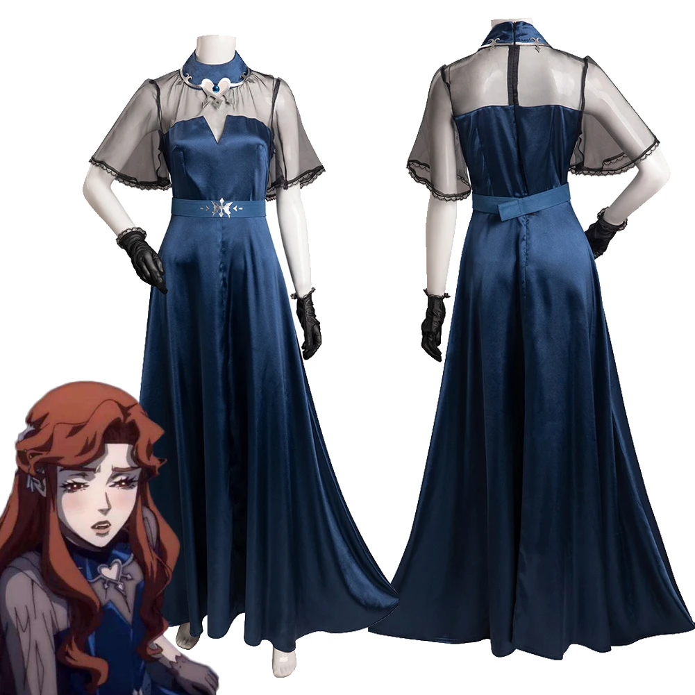 

Castlevania Lenore Cosplay Costume Fantasia Women Dress Blue Long Game Cartoon Role Play Uniform Halloween Carnival Clothes