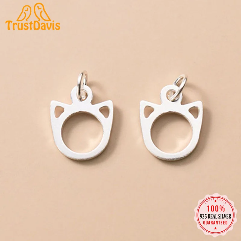 

TrustDavis Real 925 Sterling Silver Fashion Sweet Hollow Cat Charm Pendant Handmade DIY Accessories Fine Jewelry Wholesale DZ173