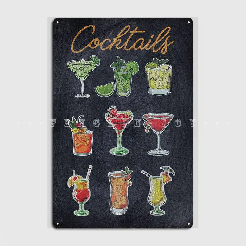 

Types Of Cocktails Drinks Metal Plaque Poster Cinema Kitchen Home Design Wall Plaque Tin Sign Posters