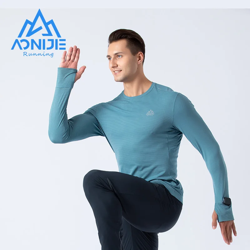 AONIJIE Man Male Quick Drying Running T-shirt Shirts Long Sleeves With Finger Hole Spring Autumn For Training Gym Fitness FM5127