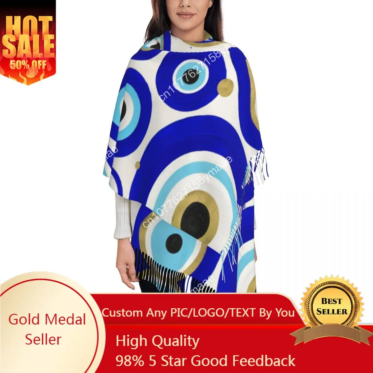 

Custom Egyptian Evil Eye Charms Shawls Wraps for Women Winter Large Soft Scarf Greek Amulet Nazar Lucky Reversible Shawl Scarves