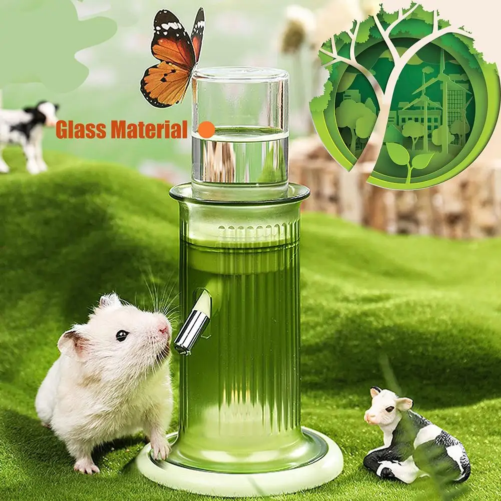 

Hamster Glass Tank Water Bottle With Lights Stand Detachable Leak-proof Drinking Supplies For Guinea Pigs Hamsters Hedgehogs