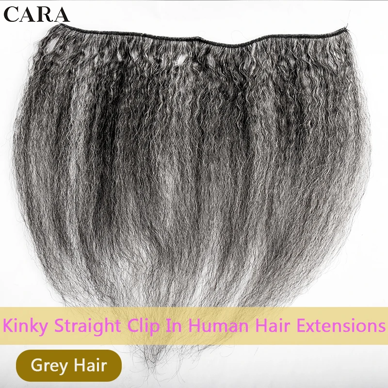 Kinky Straight Clip In Hair Extensions Human Hair Salt And Pepper Hair Coarse Yaki Straight Clip Ins Grey Brazilian Virgin Hair