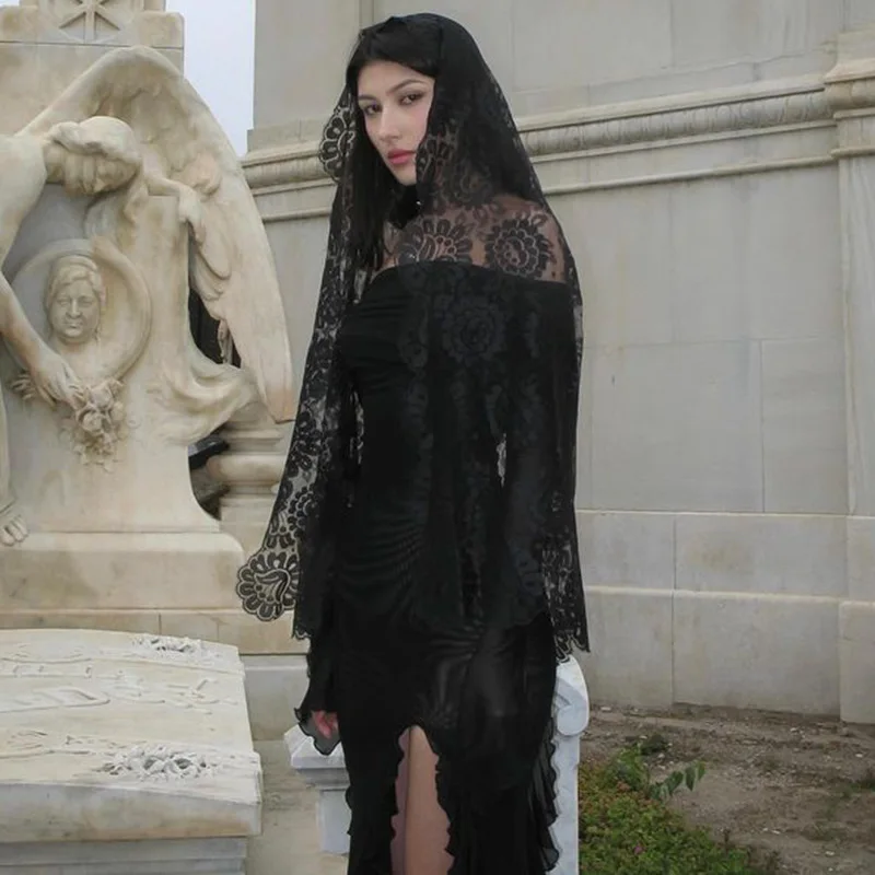 

Disfraces Demon Slayer Spring 2023 New Dark Fashion Person Slim Fit Off Shoulder Mesh Long Dress for Women