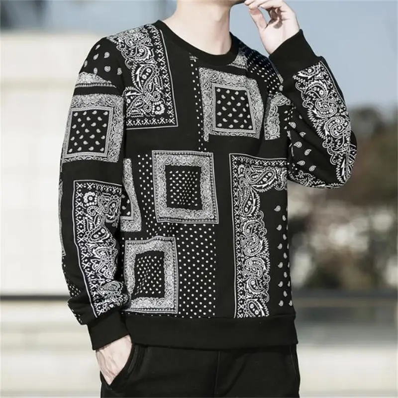 

NEW Men's Fashion Round Collar Pure Cotton Printed Hoodie Leisure Long Sleeve Coat