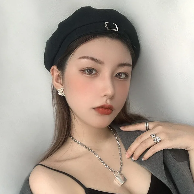 

Vintage Berets Women's Summer Thin Black Octagonal Cap British Retro Casual Art Painter's Hat