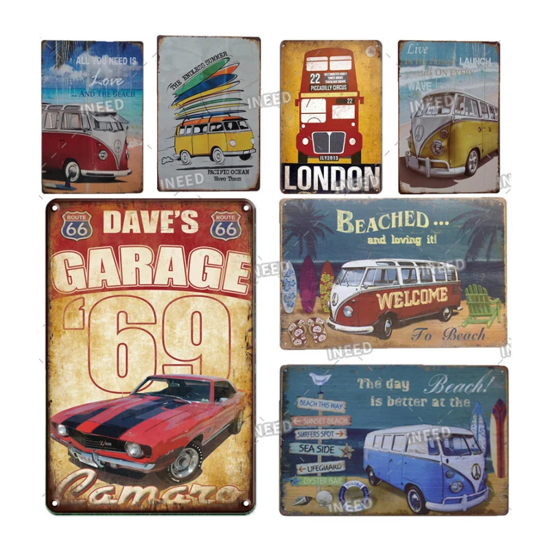 INEED Decor Classic Travelling Car Metal Signs Ford Vintage Poster Tin Signs Retro Wall Art  Pub Bar Garage Room Home Decor