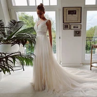 elegant ivory bohemian wedding dress v neck lace appliques a line floor length vestidos de novia with sweep train custom 2022