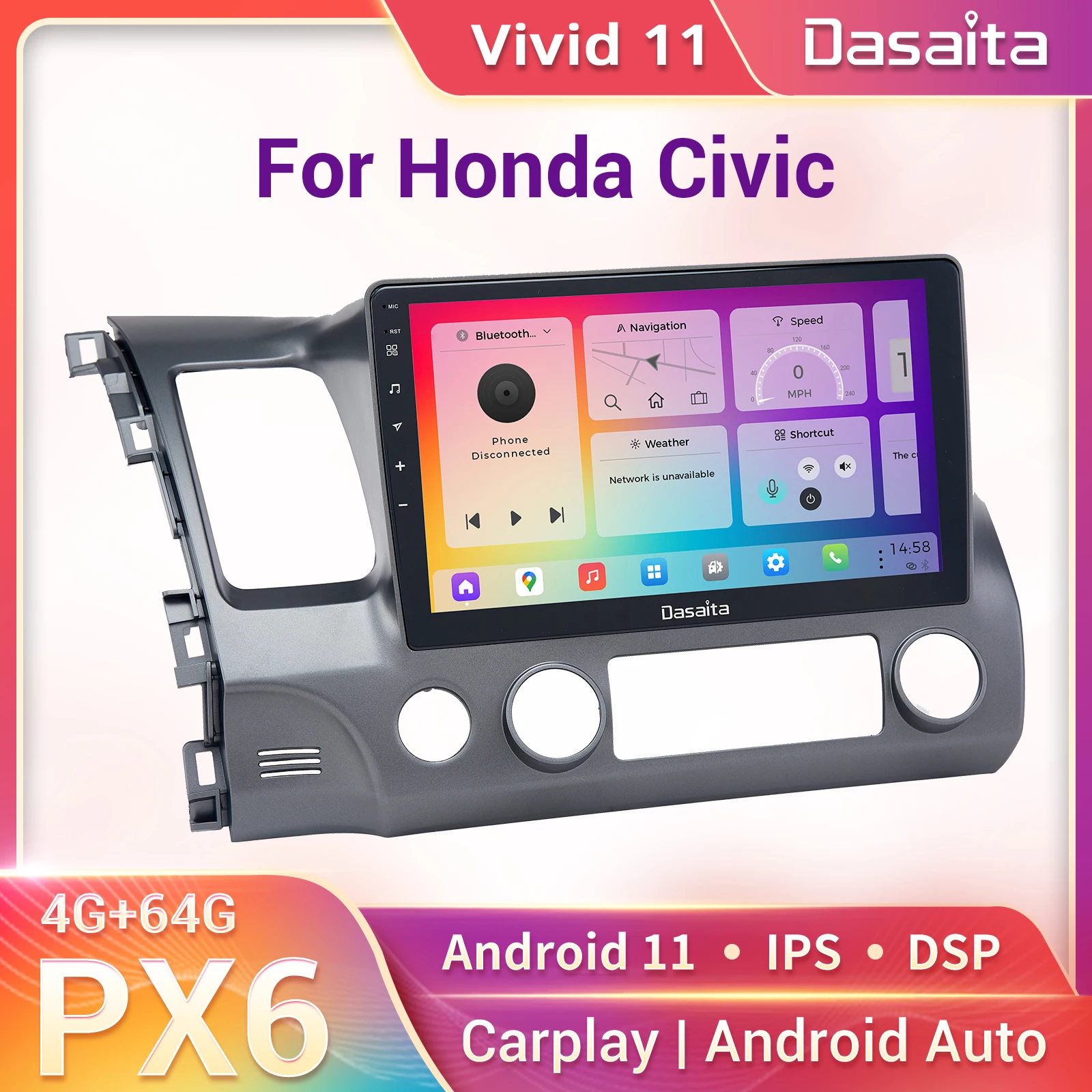 

Dasaita Car Stereo for Honda Civic 2006 2007 2008 2009 2010 2011 Carplay Android Auto Headunit GPS Radio