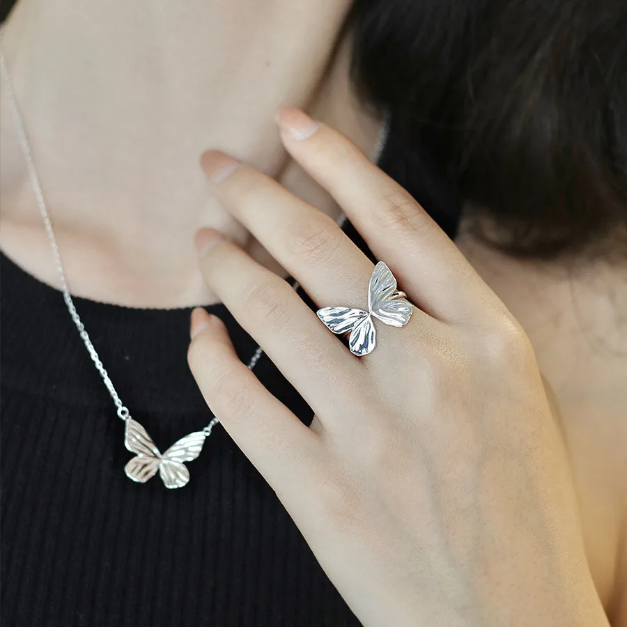 Sam Panda стерлинговое серебро 925 пробы открытое кольцо с бабочкой для женщин подарок