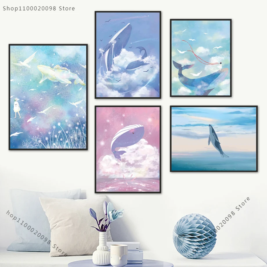 Картина на холсте с изображением китайских девушек морских чаек одуванчиков