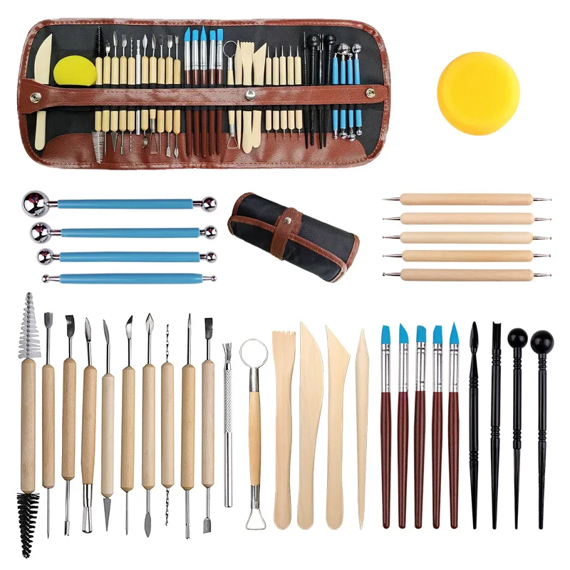 

36pcs Pottery Tools Set Ceramic Polymer Clay Kit Sculpting Tool Modeling Trimming Smoothing Embossing Pattern Craft Diy Supplies