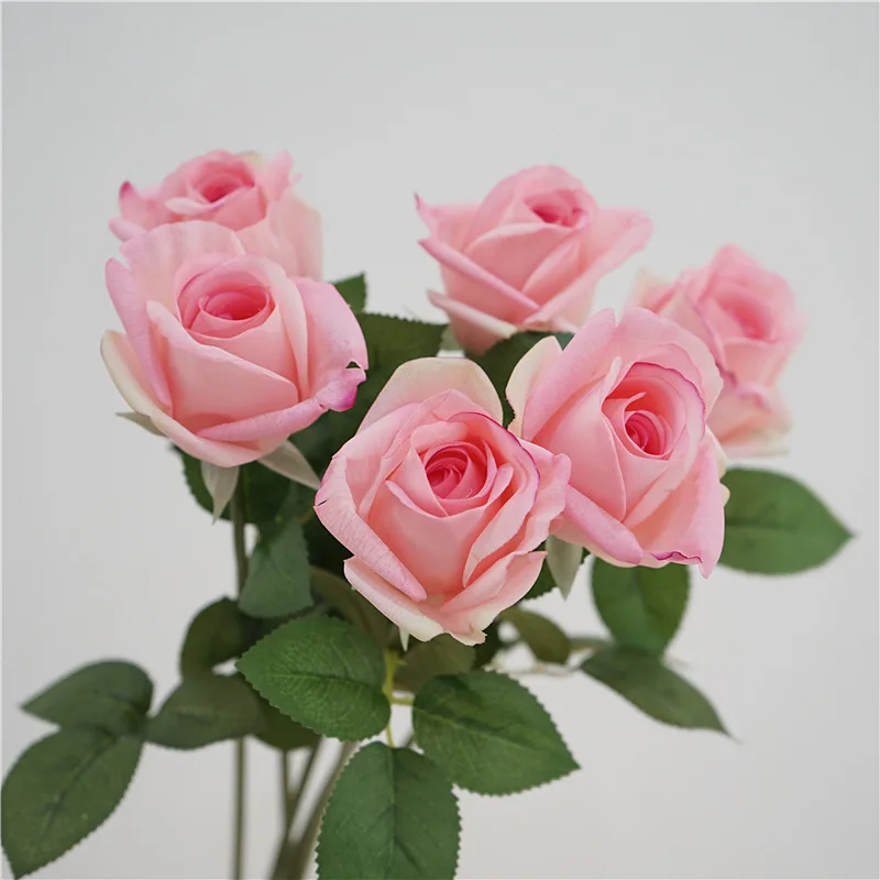 

Artificial Pink Latex Rose Branch Wedding Photography Bouquet Valentine's Day Gift Home Garden Feel Moisturizing Rose Decoration
