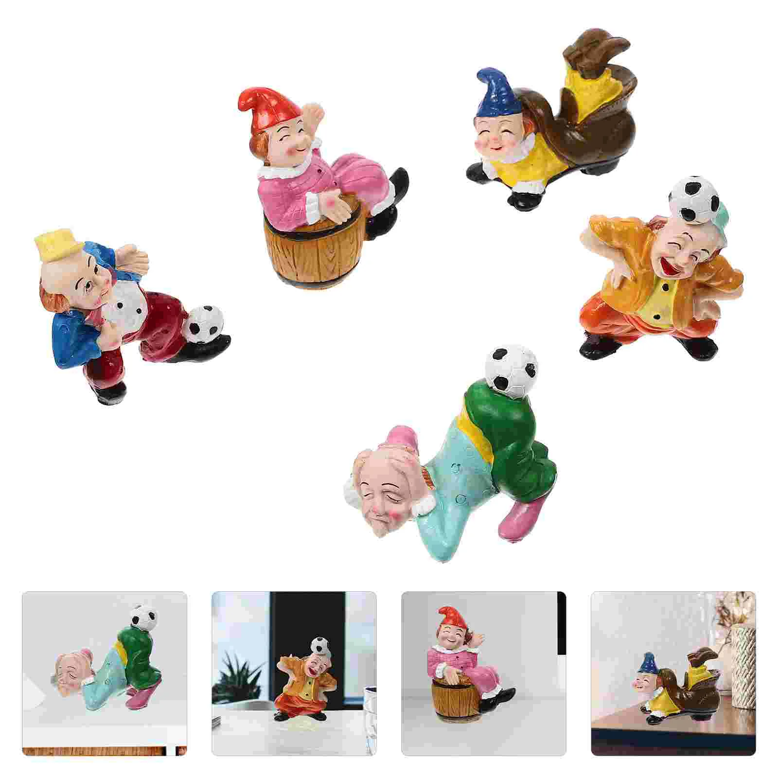 

5pcs Decorative Sturdy Practical Indoor Outdoor Clown Figurines Clown Figure Miniature Clown Ornament Miniature Garden Ornament