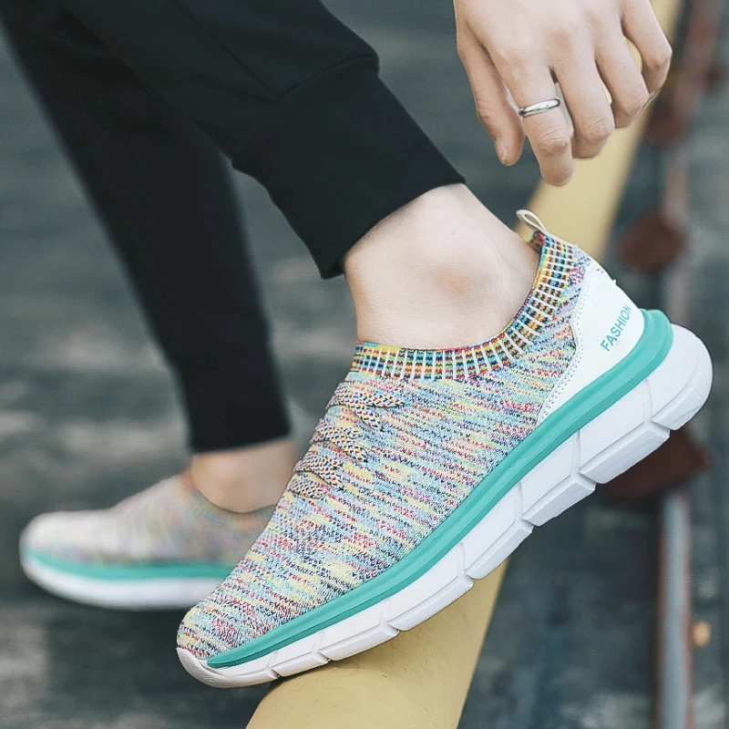 Summer Fashion Knit Slip-on Unisex Sock Sneakers Breathable Mens Running Shoes Comfortable Womens Casual Sports Shoes Size 36-45