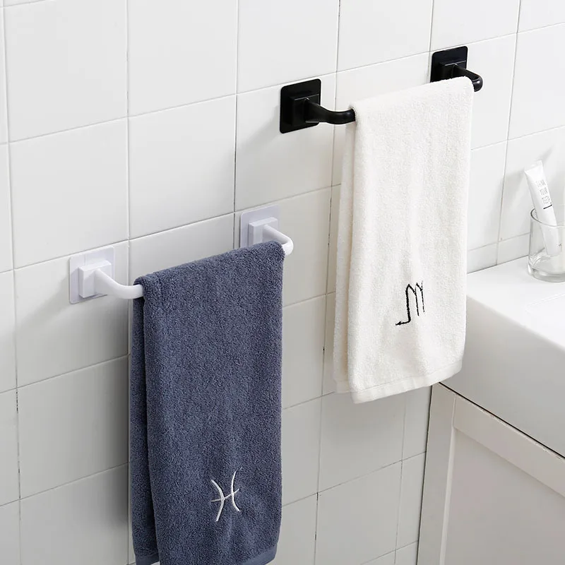 Adhesive Towel Rack Bathroom Towel Bar Shelf Wall Mounted Towel Hanger Toilet Suction Cup Holder Kitchen Bathroom Organizer