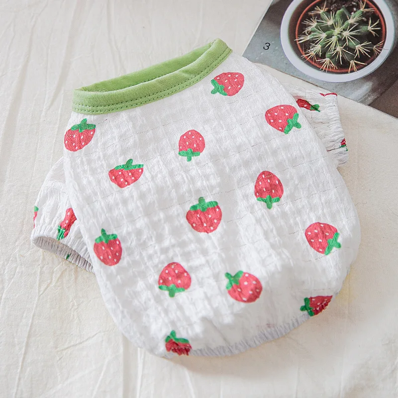 

Puppy Dog Strawberry T-shirt Thin Section Cute Style Strawberry Small Medium-sized Dog Cat Two-legged Clothes Pet Clothes