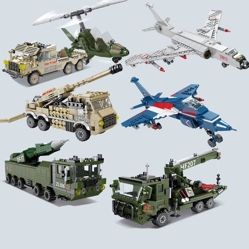 

kazi Military vehicle plane Missile Launcher Truck Tank Armour army fighter Model Building Blocks Sets Educational kid Toys gift