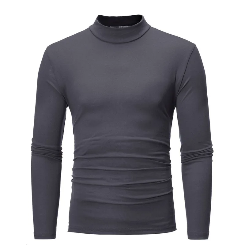 Winter Warm Half High Collar Fashion Thermal Underwear Men Mock Neck Basic Plain T-shirt Blouse Pullover Long Sleeve Top Fashion