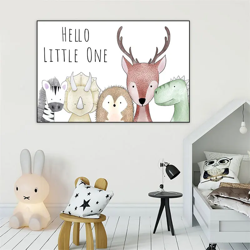 

Cartoon Animal Kids Room Poster And Prints Nordic Girl Baby Bedroom Canvas Painting Nursery Home Decoration HD Wall Art Pictures